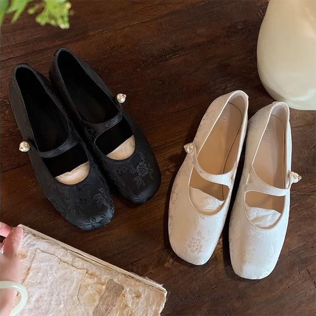 Faux Mary Flats Jane Fabric Pearl