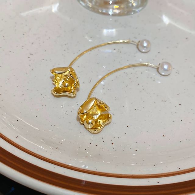 Alloy Earring Faux Pearl Dangle Floral