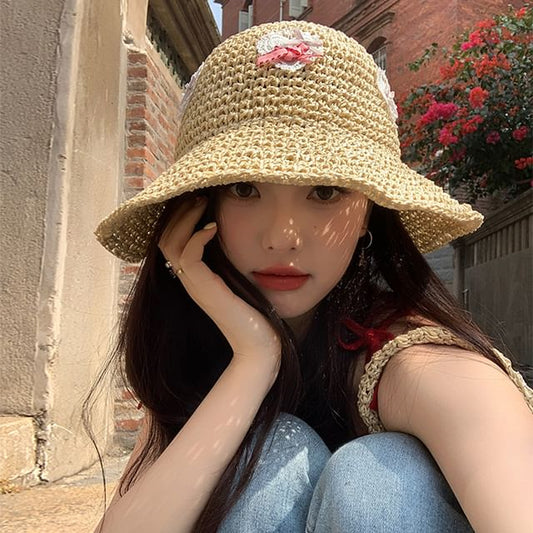 Applique Heart Straw Hat