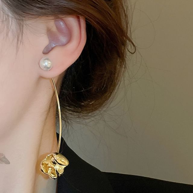 Alloy Earring Faux Pearl Dangle Floral
