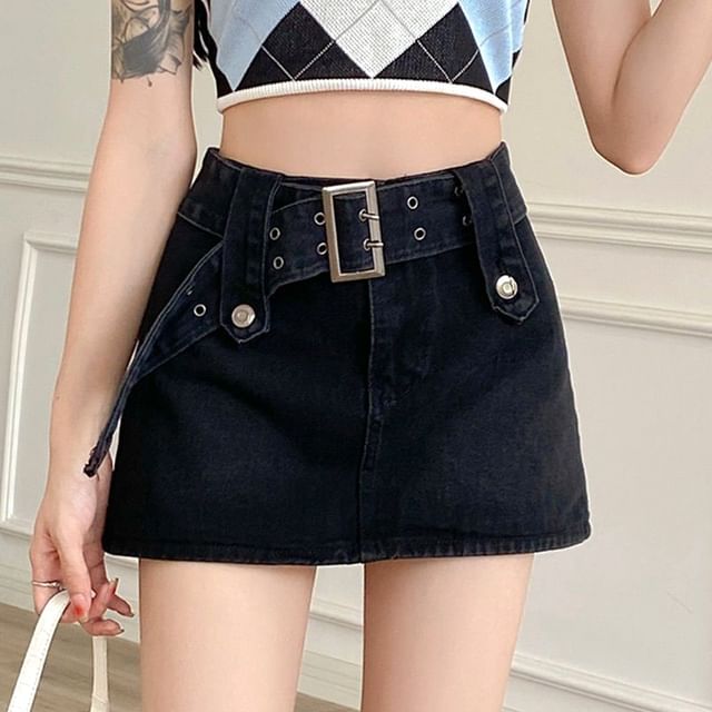 Denim Waist Skirt Mini High A-Line