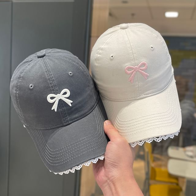 Baseball Lace Cap Embroidered Bow Trim
