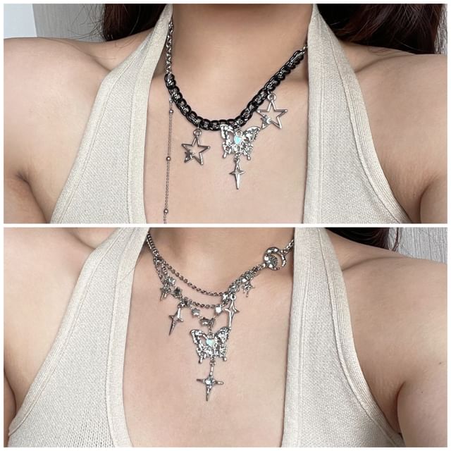 Star Pendant Necklace Butterfly Fringed