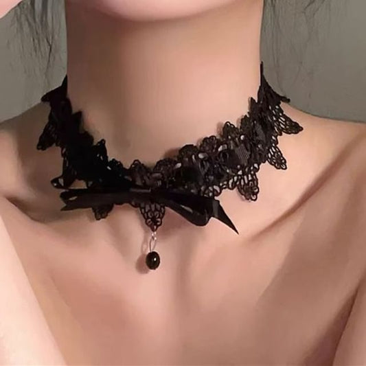 Bow Choker Bead Lace Pendant