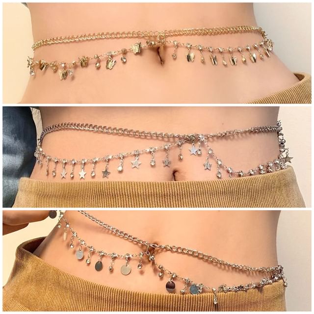 Layered Rhinestone Chain Fringed Waist