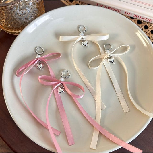 Heart Bow Fabric Drop Huggie Earring
