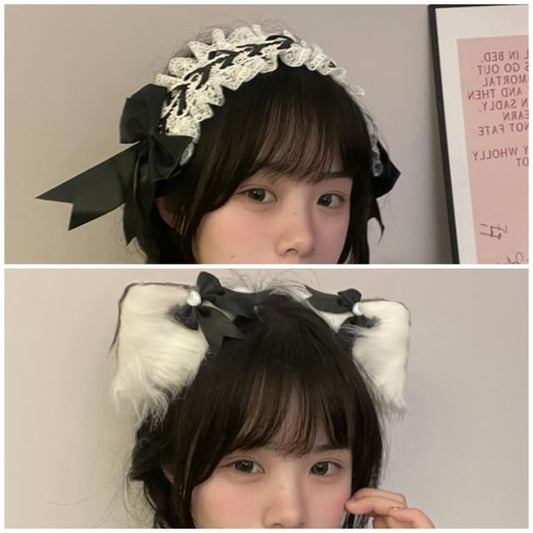 Cat Ear Fluffy Hair Clip / Bow Lace Headband