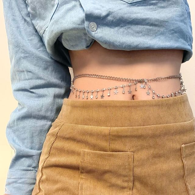 Layered Rhinestone Chain Fringed Waist