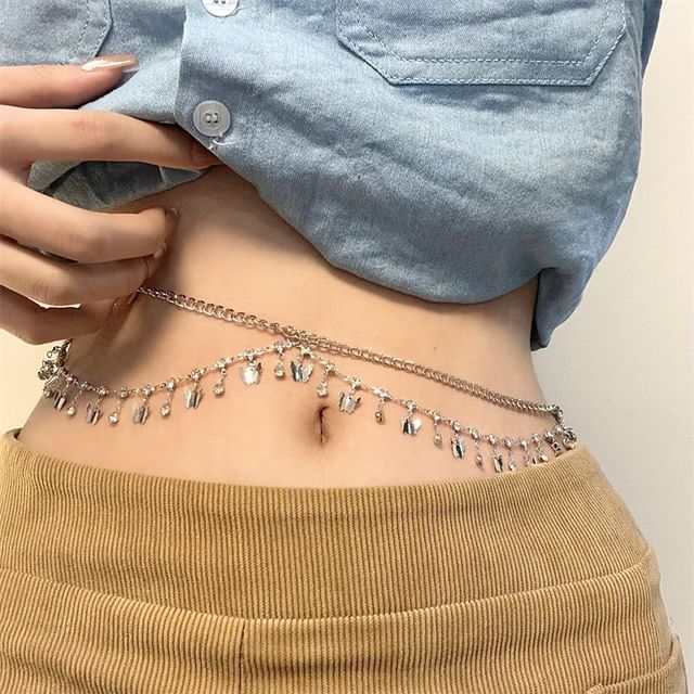 Layered Rhinestone Chain Fringed Waist