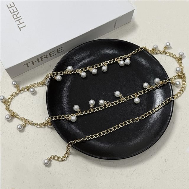 Fringed Belt Chain Pearl Waist Faux