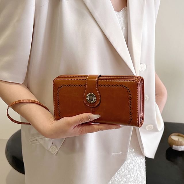 Floral Faux Long Charm Leather Wallet