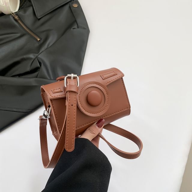 Crossbody Camera Faux Flap Leather Bag