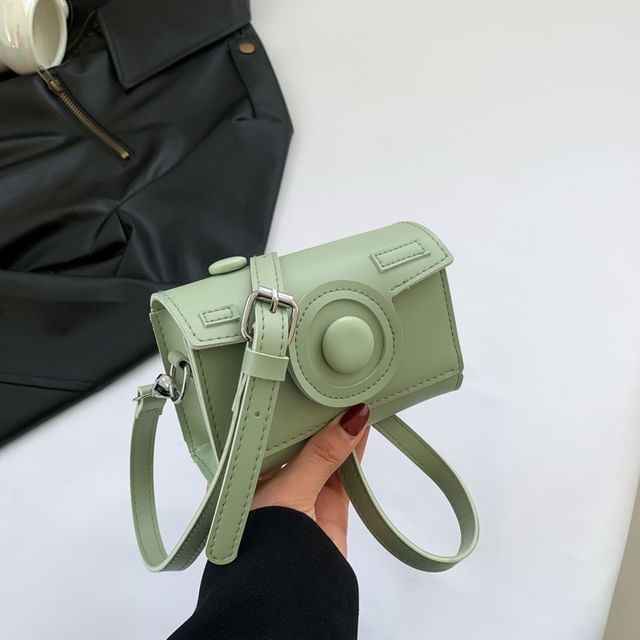 Crossbody Camera Faux Flap Leather Bag