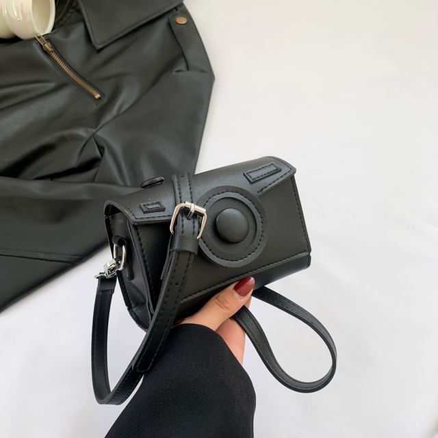 Crossbody Camera Faux Flap Leather Bag