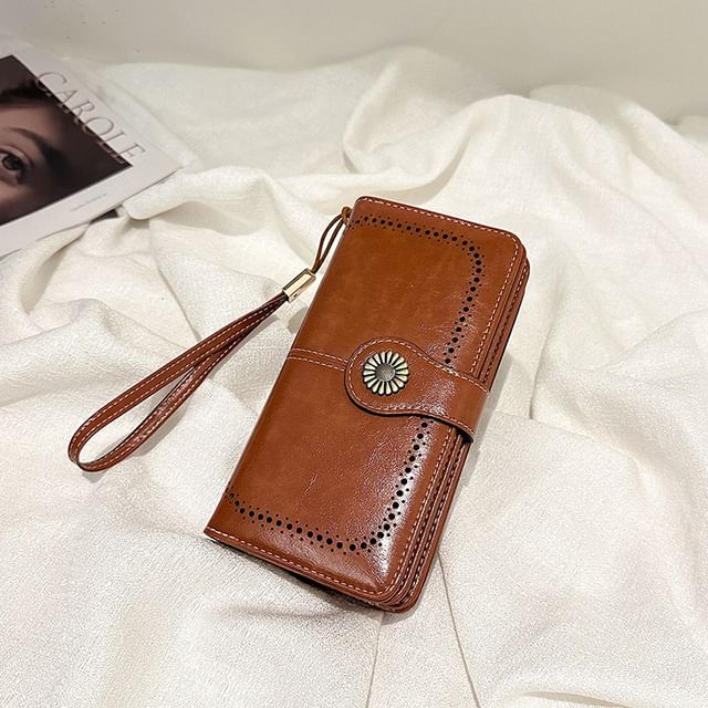 Floral Faux Long Charm Leather Wallet