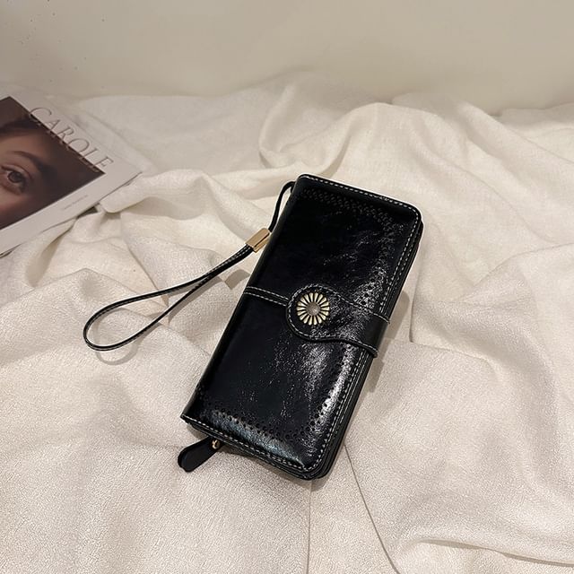 Floral Faux Long Charm Leather Wallet