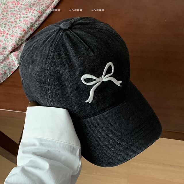 Embroidered Washed Bow Cap Baseball Denim