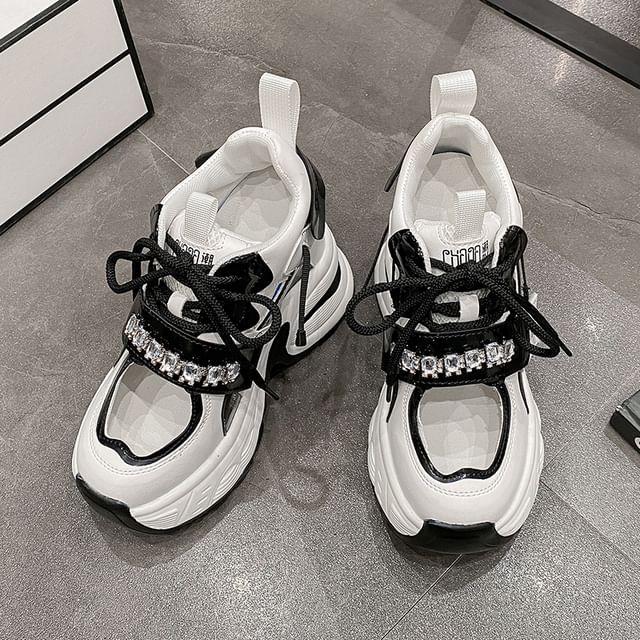 Sneakers Cutout Wedge Panel Hidden Platform Rhinestone