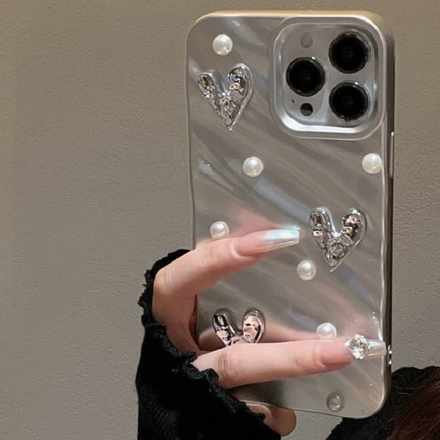 Heart Faux Pearl Case Phone