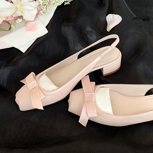 Slingback Bow Chunky Sandals Heel