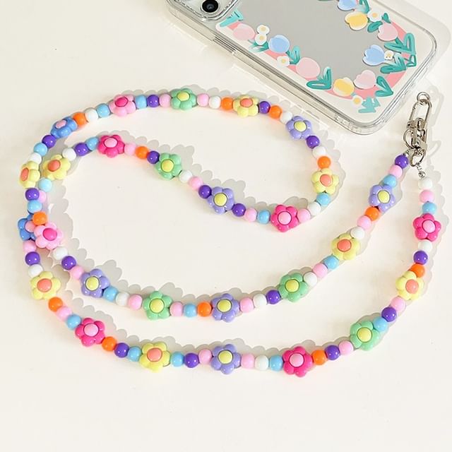 Crystal Phone Floral Lanyard Faux Bead