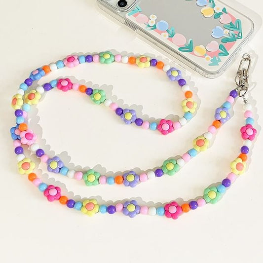 Crystal Phone Floral Lanyard Faux Bead