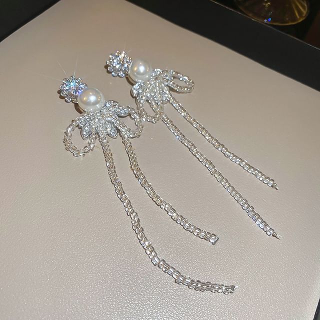 Drop Earring Rhinestone / Ribbon Necklace