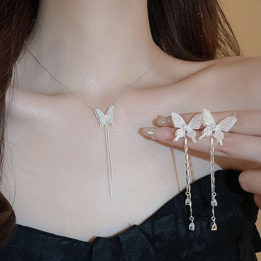 Choker Rhinestone Dangle / Butterfly Alloy Earring