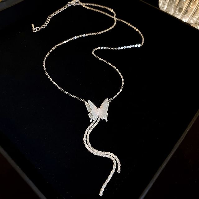 Choker Rhinestone Dangle / Butterfly Alloy Earring