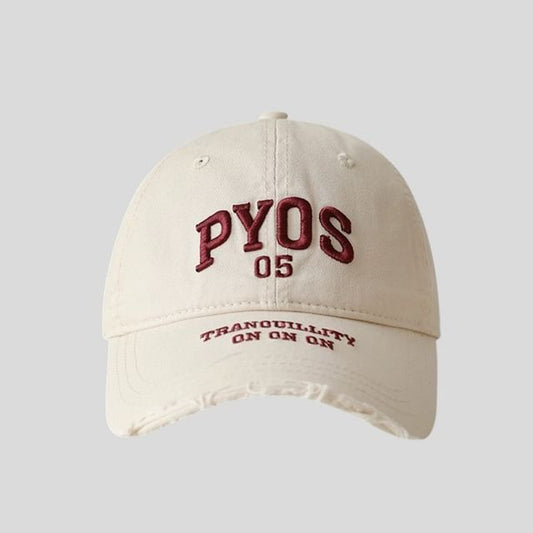 Embroidered Lettering Baseball Cap Frayed