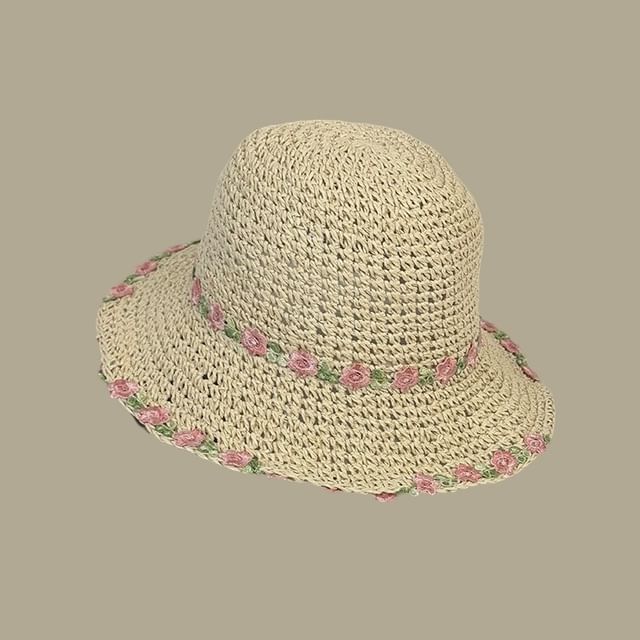 Straw Hat Floral Embroidered Sun