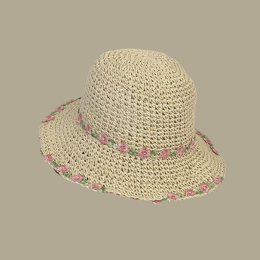 Straw Hat Floral Embroidered Sun