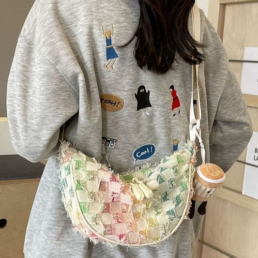 Distressed Crossbody Bag Patterned Fabric