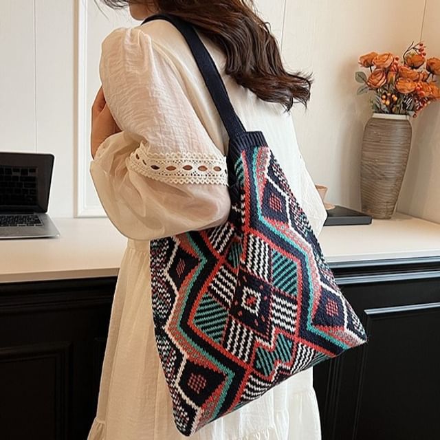Bag Geometric Knit Tote Patterned