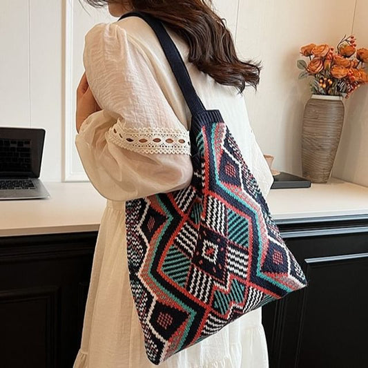Bag Geometric Knit Tote Patterned