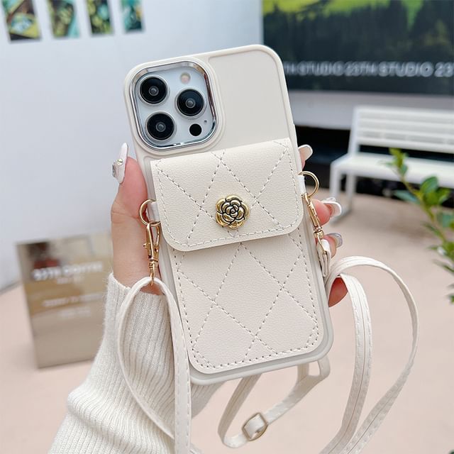 Leather Lanyard Card Case Phone Faux Holder