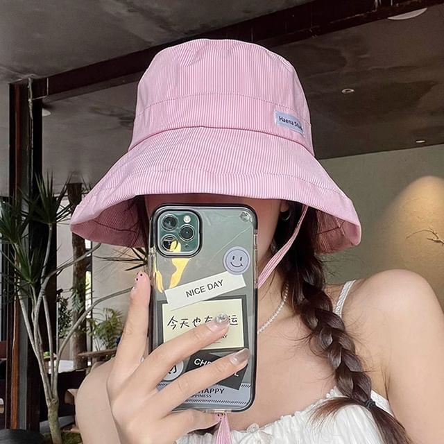 Lettering Striped Bucket Hat Applique