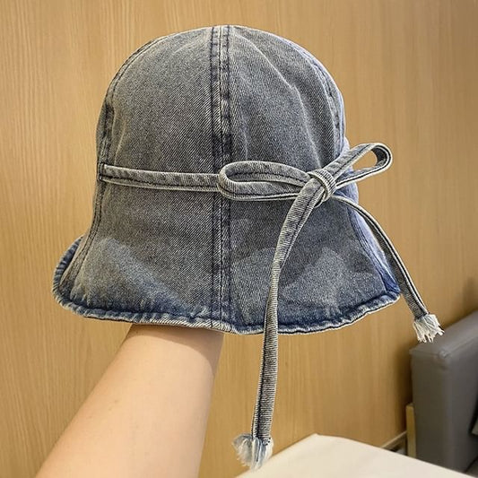 Denim Bow Hat Washed Cloche