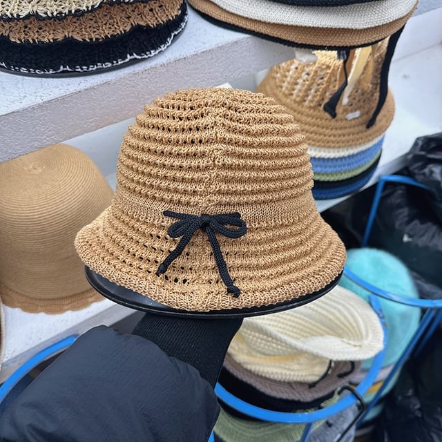 Bow Perforated Bucket Hat Knit