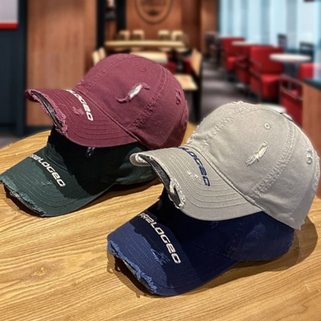 Embroidered Baseball Cap Lettering Distressed