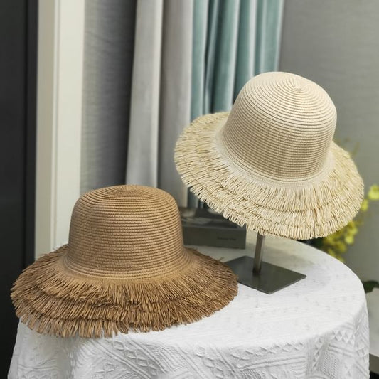 Straw Sun Hat Plain Fringed