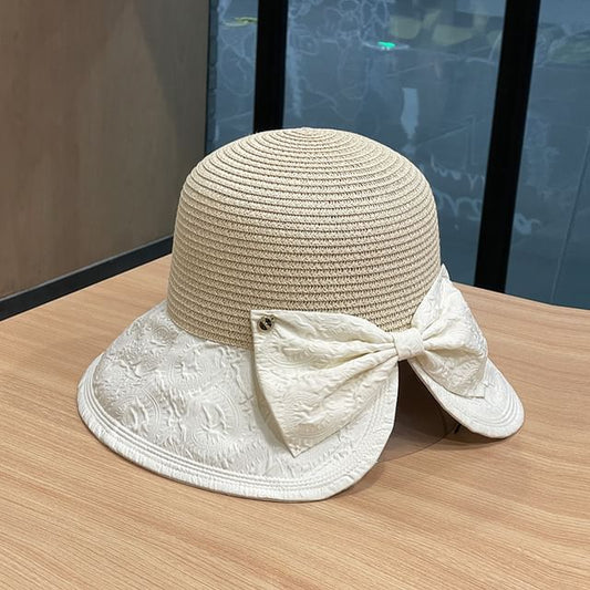 Hat Sun Two Straw Bow Tone