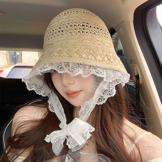 Trim Bucket Lace Hat Straw