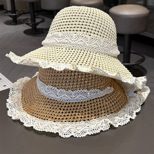 Perforated Sun Trim Knit Lace Hat