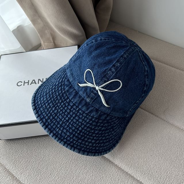 Cap Bow Denim Wide Embroidered Brim Washed