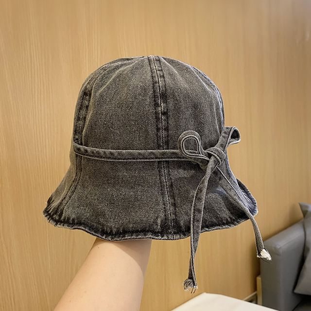 Denim Bow Hat Washed Cloche