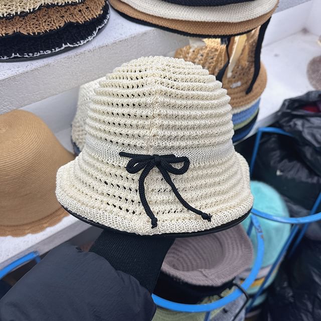 Bow Perforated Bucket Hat Knit