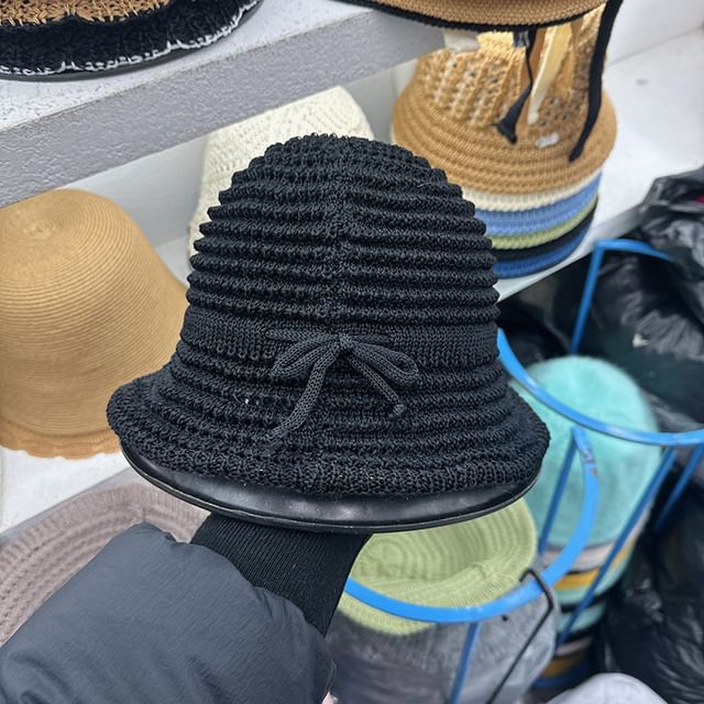 Bow Perforated Bucket Hat Knit