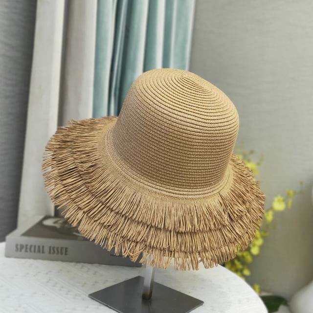 Straw Sun Hat Plain Fringed