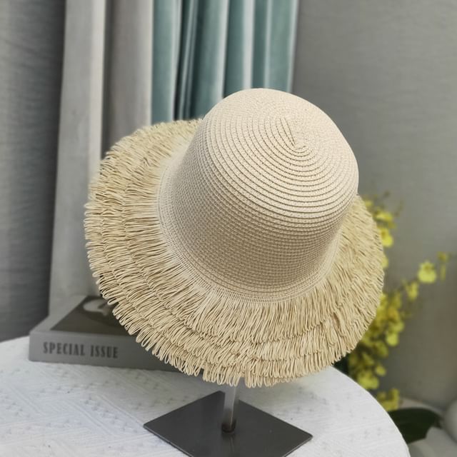 Straw Sun Hat Plain Fringed